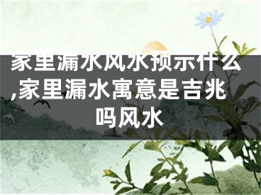 家里漏水风水预示什么,家里漏水寓意是吉兆吗风水