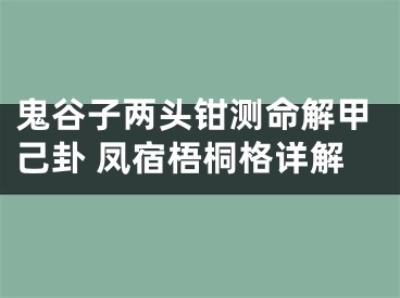 鬼谷子两头钳测命解甲己卦 凤宿梧桐格详解