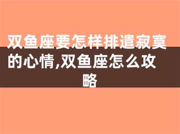 双鱼座要怎样排遣寂寞的心情,双鱼座怎么攻略