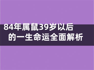 84年属鼠39岁以后的一生命运全面解析
