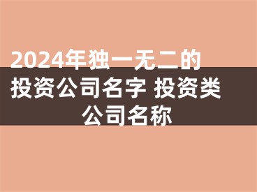 2024年独一无二的投资公司名字 投资类公司名称