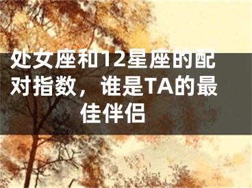 处女座和12星座的配对指数，谁是TA的最佳伴侣 