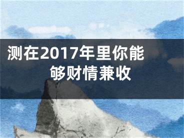 测在2017年里你能够财情兼收