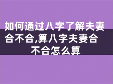 如何通过八字了解夫妻合不合,算八字夫妻合不合怎么算