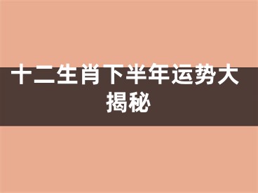 十二生肖下半年运势大揭秘
