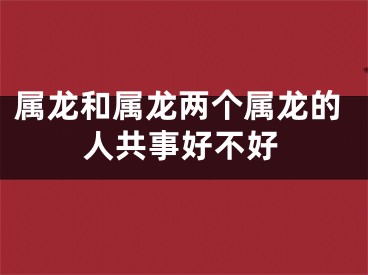 属龙和属龙两个属龙的人共事好不好
