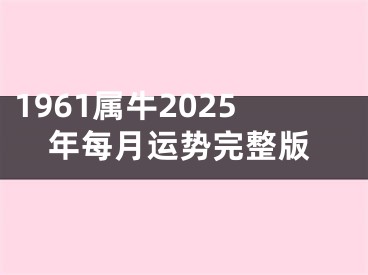 1961属牛2025年每月运势完整版