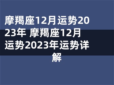 摩羯座12月运势2023年 摩羯座12月运势2023年运势详解