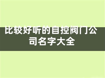 比较好听的自控阀门公司名字大全