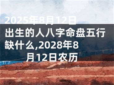 2025年8月12日出生的人八字命盘五行缺什么,2028年8月12日农历