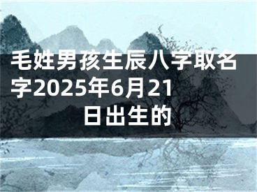 毛姓男孩生辰八字取名字2025年6月21日出生的