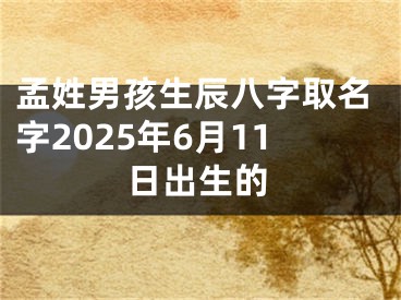 孟姓男孩生辰八字取名字2025年6月11日出生的
