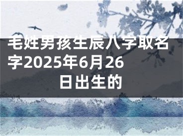 毛姓男孩生辰八字取名字2025年6月26日出生的