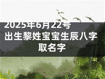 2025年6月22号出生黎姓宝宝生辰八字取名字