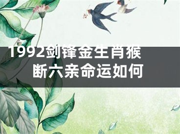 1992剑锋金生肖猴断六亲命运如何