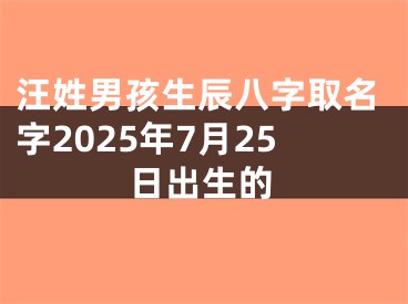 汪姓男孩生辰八字取名字2025年7月25日出生的