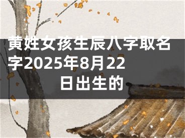 黄姓女孩生辰八字取名字2025年8月22日出生的